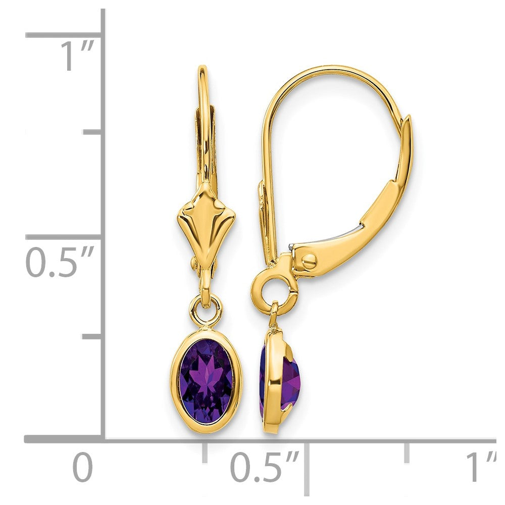 14k 6x4 Oval Bezel February/Amethyst Leverback Earrings