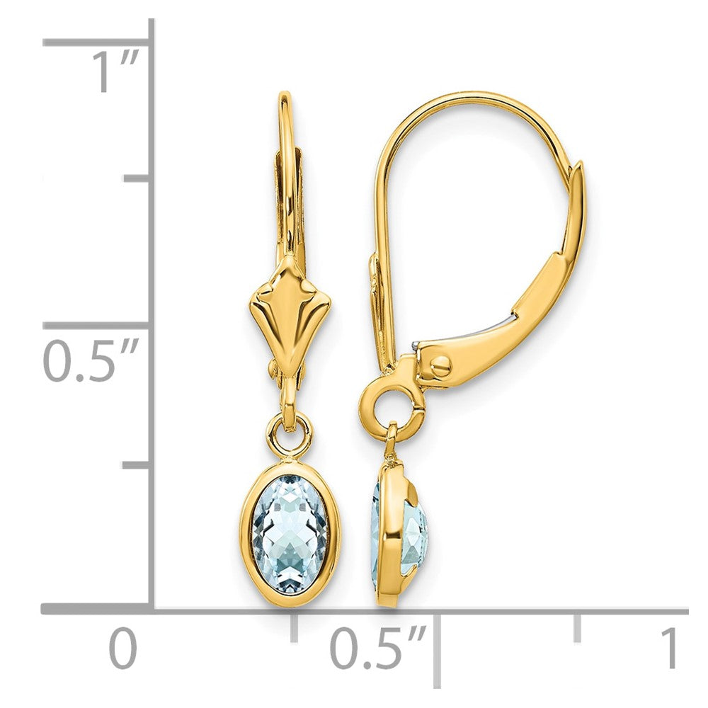 14k 6x4 Oval Bezel March/Aquamarine Leverback Earrings