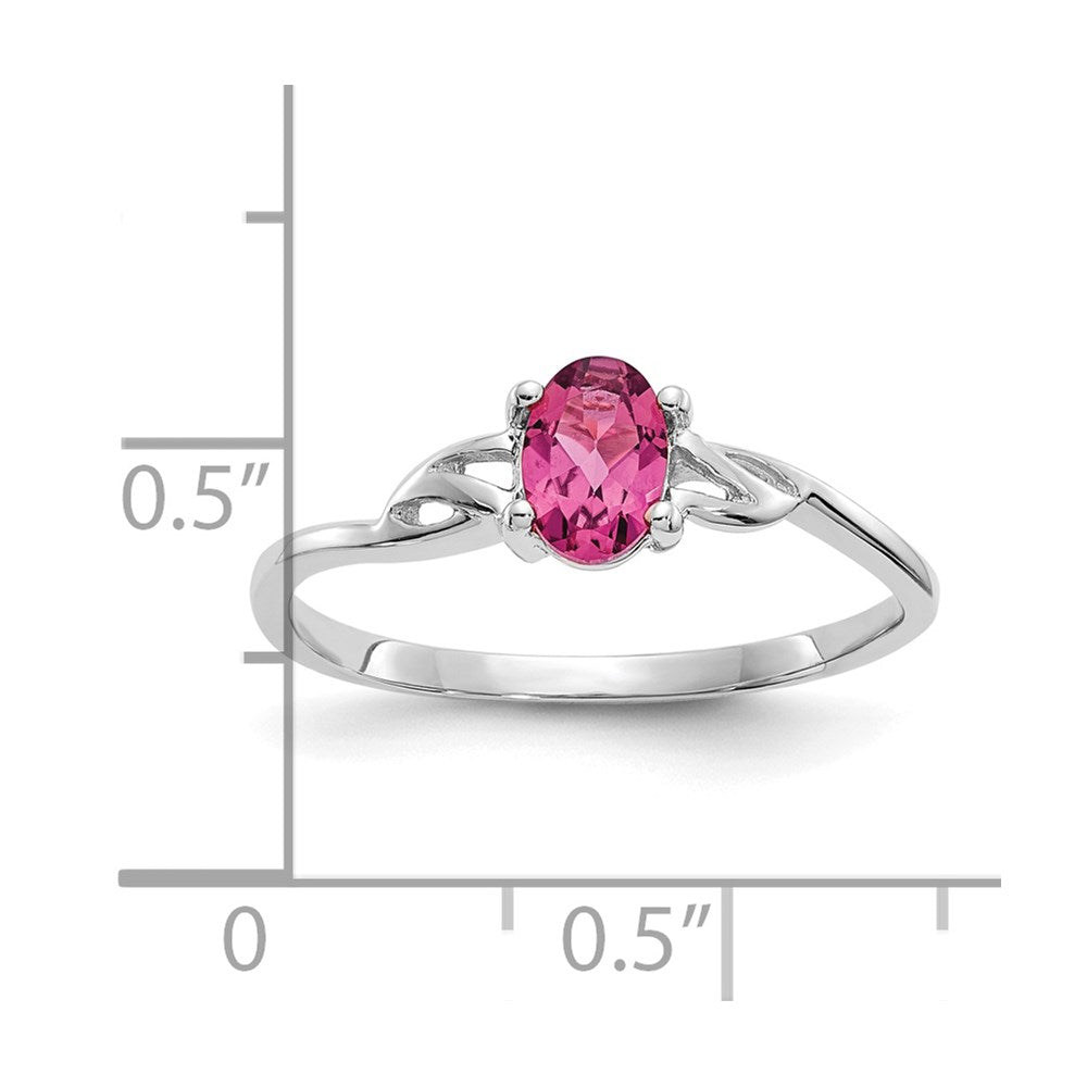 14k White Gold 6x4 Oval Pink Tourmaline Birthstone Ring