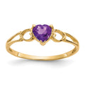 14k 5mm Heart Amethyst Birthstone Ring