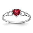 14k White Gold 5mm Heart Garnet Birthstone Ring