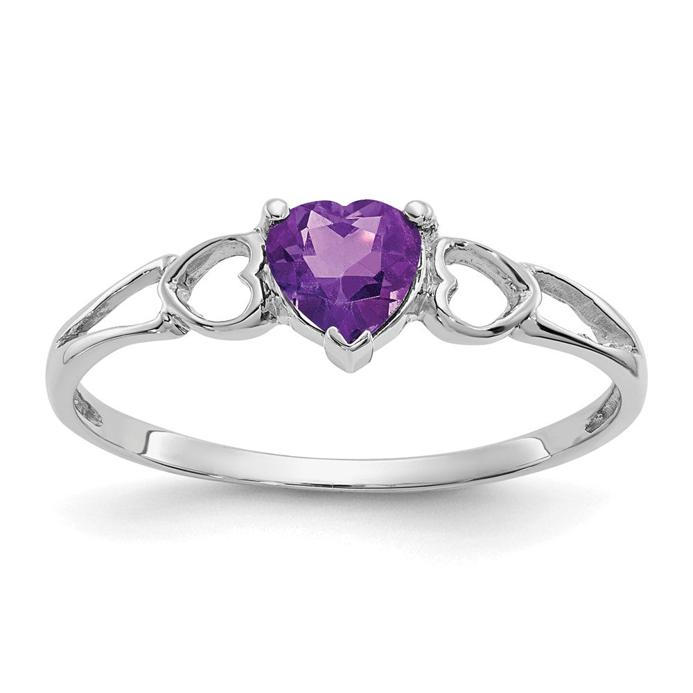 14k White Gold 5mm Heart Amethyst Birthstone Ring