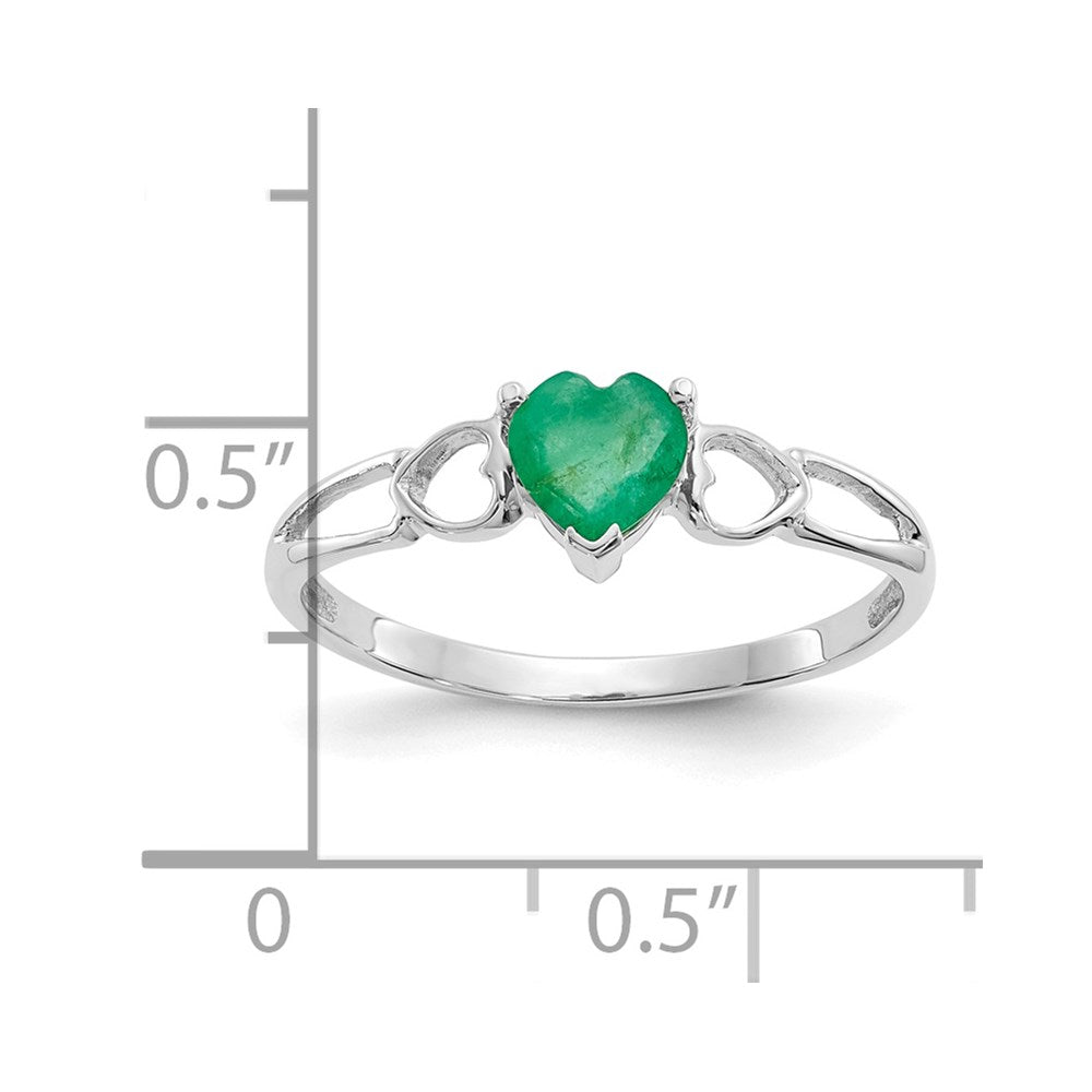 14k White Gold 5mm Heart Emerald Birthstone Ring