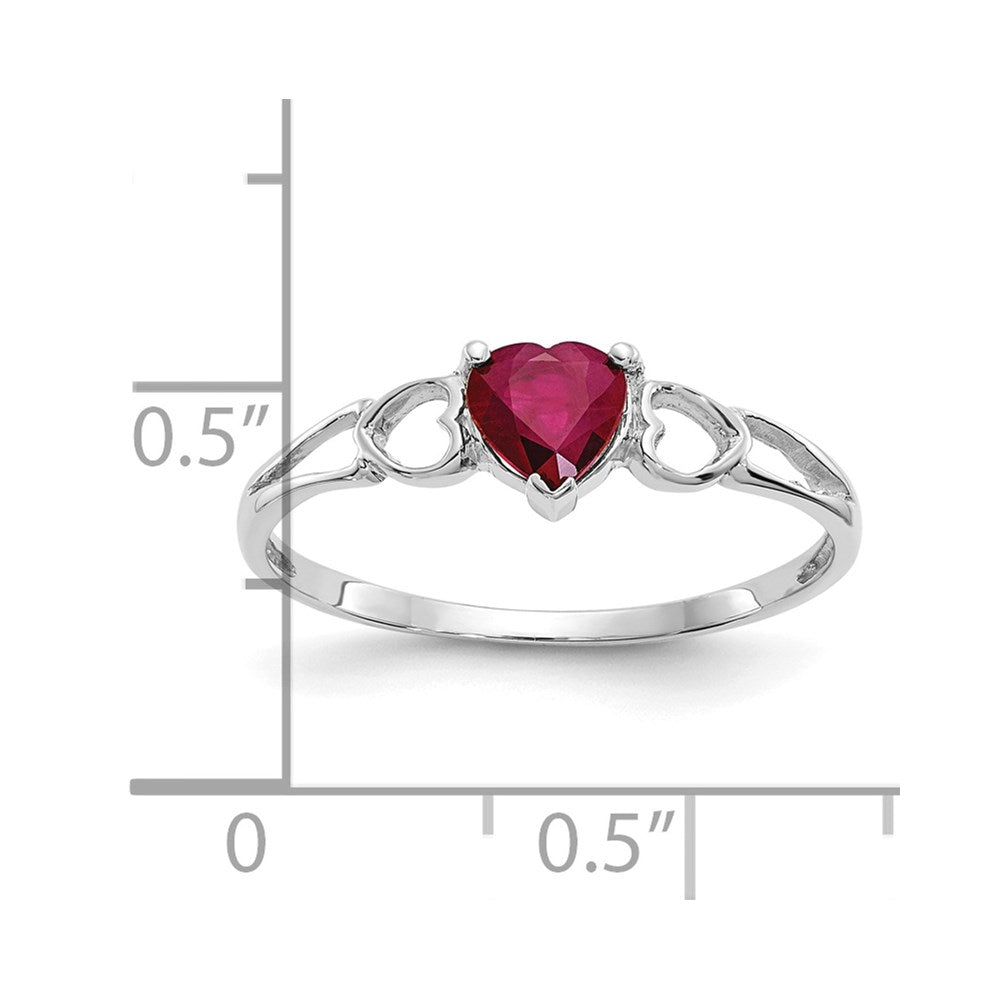 14k White Gold 5mm Heart Ruby Birthstone Ring