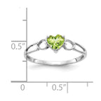14k White Gold 5mm Heart Peridot Birthstone Ring