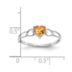 14k White Gold 5mm Heart Citrine Birthstone Ring