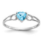 14k White Gold 5mm Heart Blue Topaz Birthstone Ring