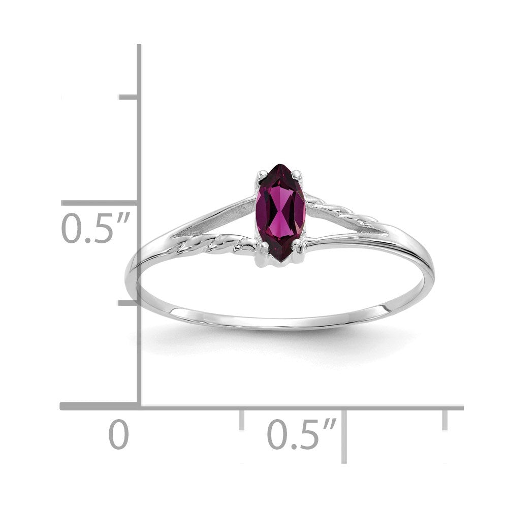 14k White Gold 6x3 Marquise Rhodolite Garnet Birthstone Ring