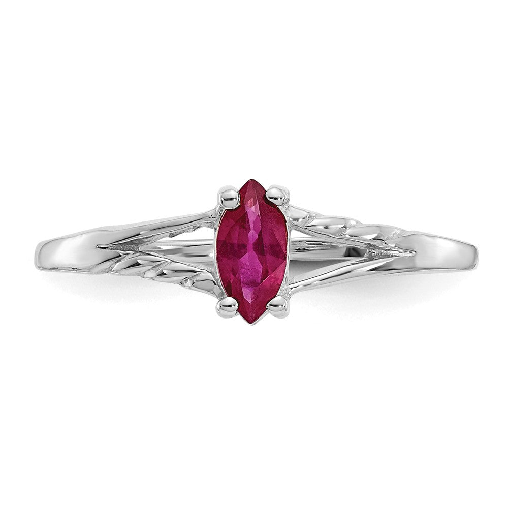 14k White Gold 6x3 Marquise Ruby Birthstone Ring