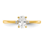 14k Diamond and 6x4 Oval White Topaz Birthstone Ring