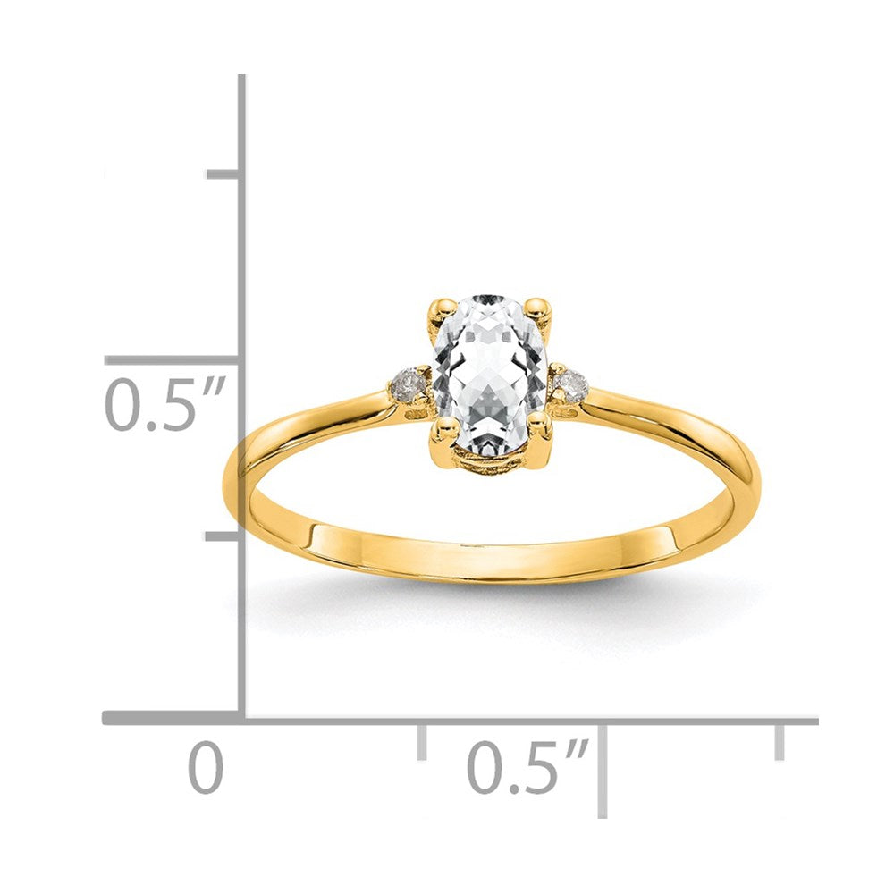 14k Diamond and 6x4 Oval White Topaz Birthstone Ring