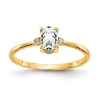 14k Diamond and 6x4 Oval White Topaz Birthstone Ring