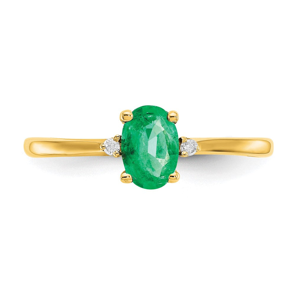 14k Diamond and 6x4 Oval Emerald Birthstone Ring