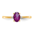 14k Diamond and 6x4 Oval Rhodolite Garnet Birthstone Ring