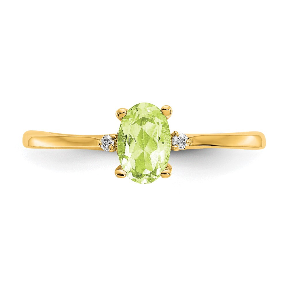 14k Diamond and 6x4 Oval Peridot Birthstone Ring