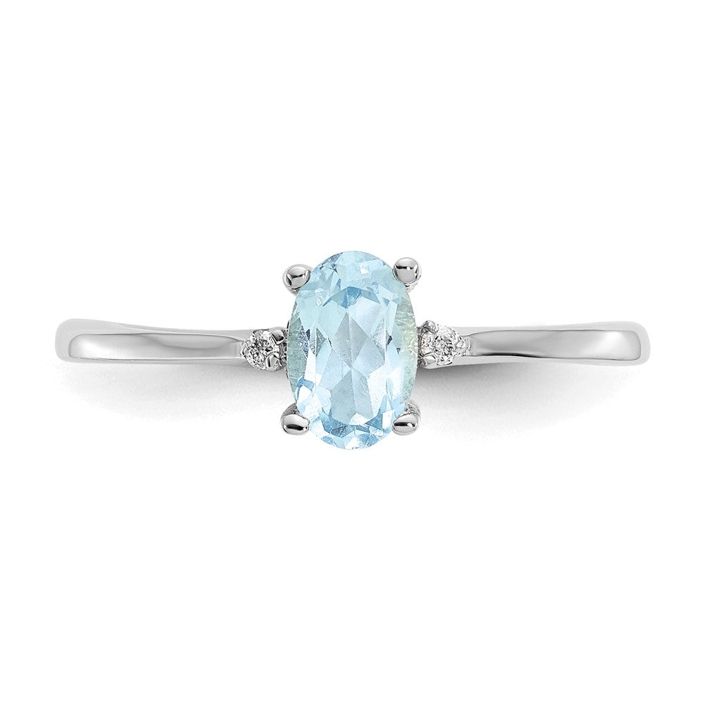 14k White Gold Diamond and 6x4 Oval Aquamarine Birthstone Ring