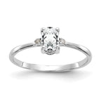 14k White Gold Diamond and 6x4 Oval White Topaz Birthstone Ring