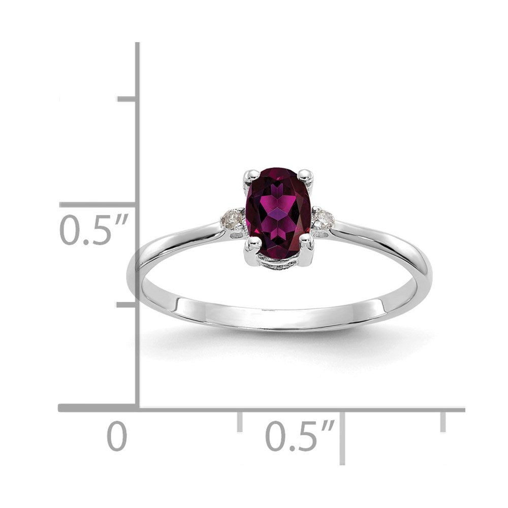14k White Gold Diamond and 6x4 Oval Rhodolite Garnet Birthstone Ring