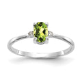 14k White Gold Diamond and 6x4 Oval Peridot Birthstone Ring