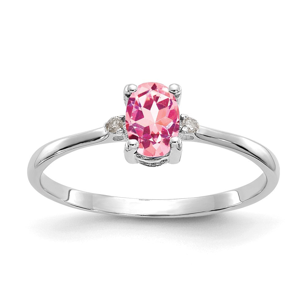14k White Gold Diamond and 6x4 Oval Pink Tourmaline Birthstone Ring