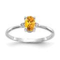 14k White Gold Diamond and 6x4 Oval Citrine Birthstone Ring