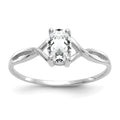 14k White Gold 6x4 Oval White Topaz Birthstone Ring