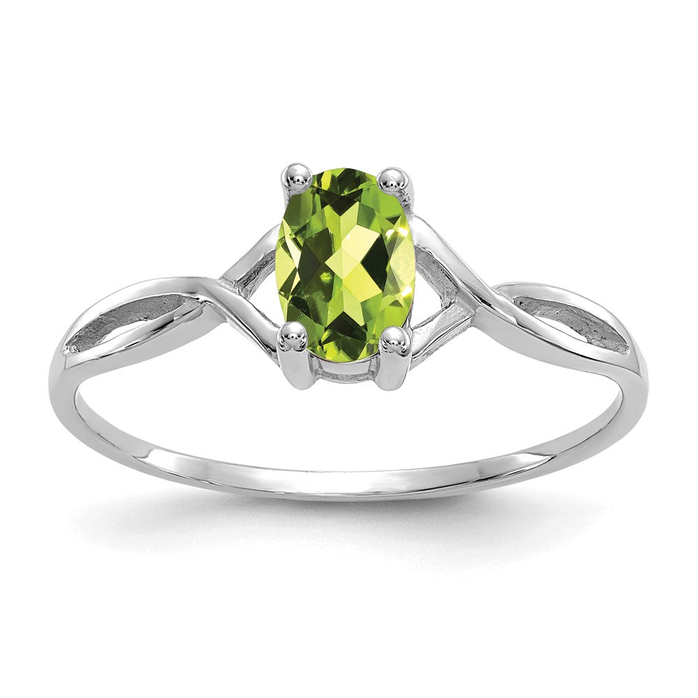 14k White Gold 6x4 Oval Peridot Birthstone Ring