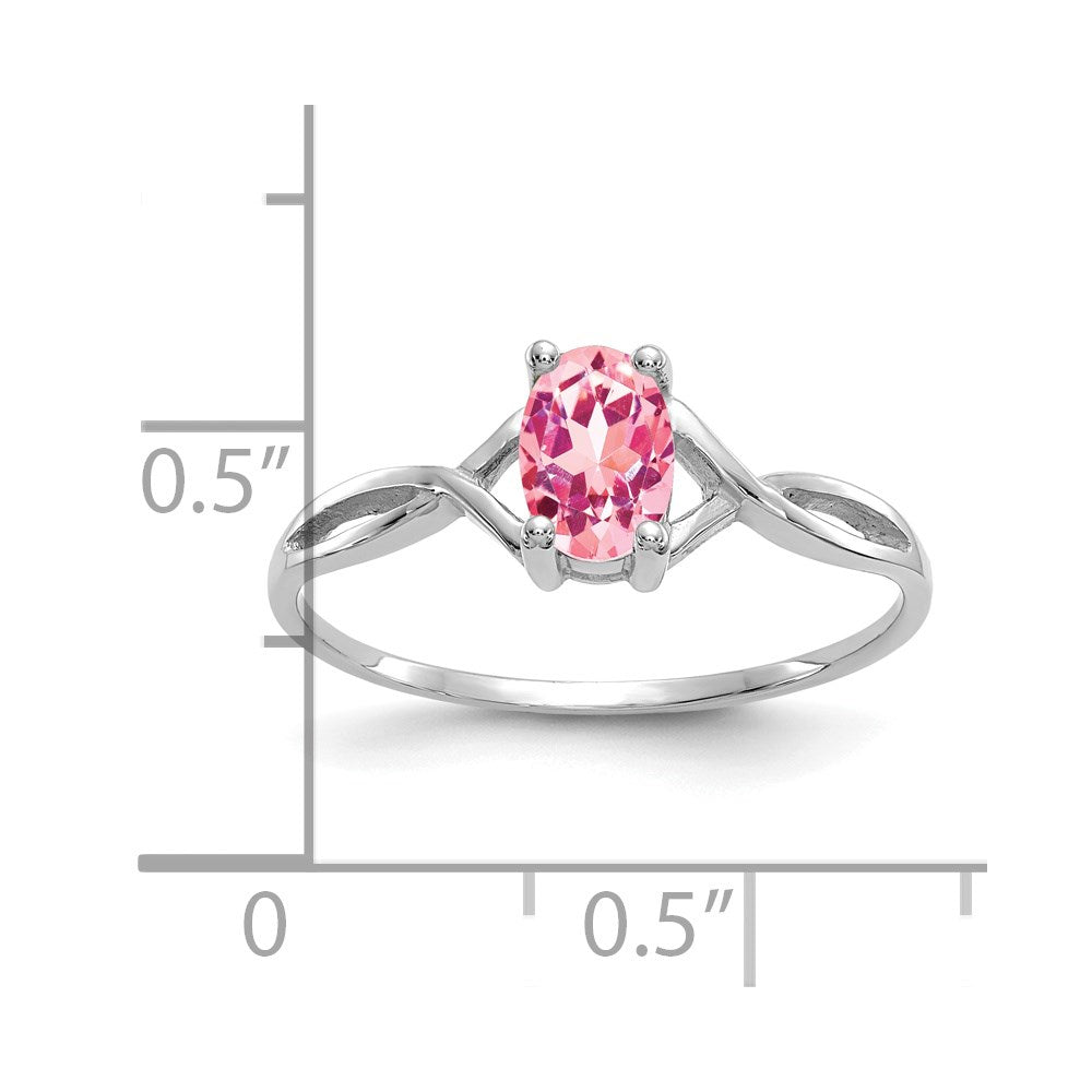 14k White Gold 6x4 Oval Pink Tourmaline Birthstone Ring
