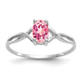 14k White Gold 6x4 Oval Pink Tourmaline Birthstone Ring
