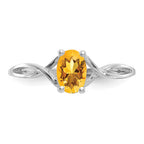 14k White Gold 6x4 Oval Citrine Birthstone Ring