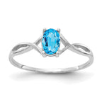 14k White Gold 6x4 Oval Blue Topaz Birthstone Ring