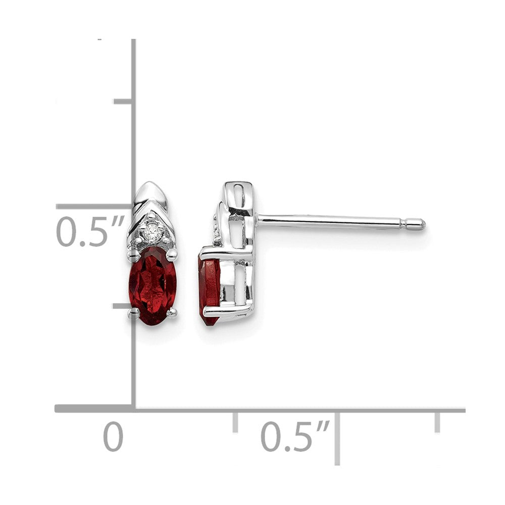 14k White Gold 5x3 Oval January/Garnet and Diamond Post Earrings