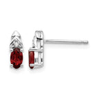 14k White Gold 5x3 Oval January/Garnet and Diamond Post Earrings