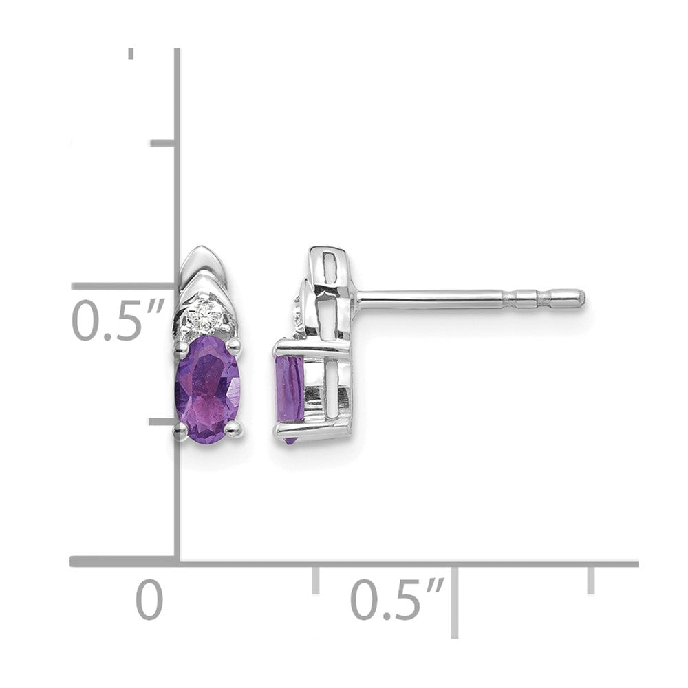 14k White Gold 5x3 Oval February/Amethyst and Diamond Post Earrings