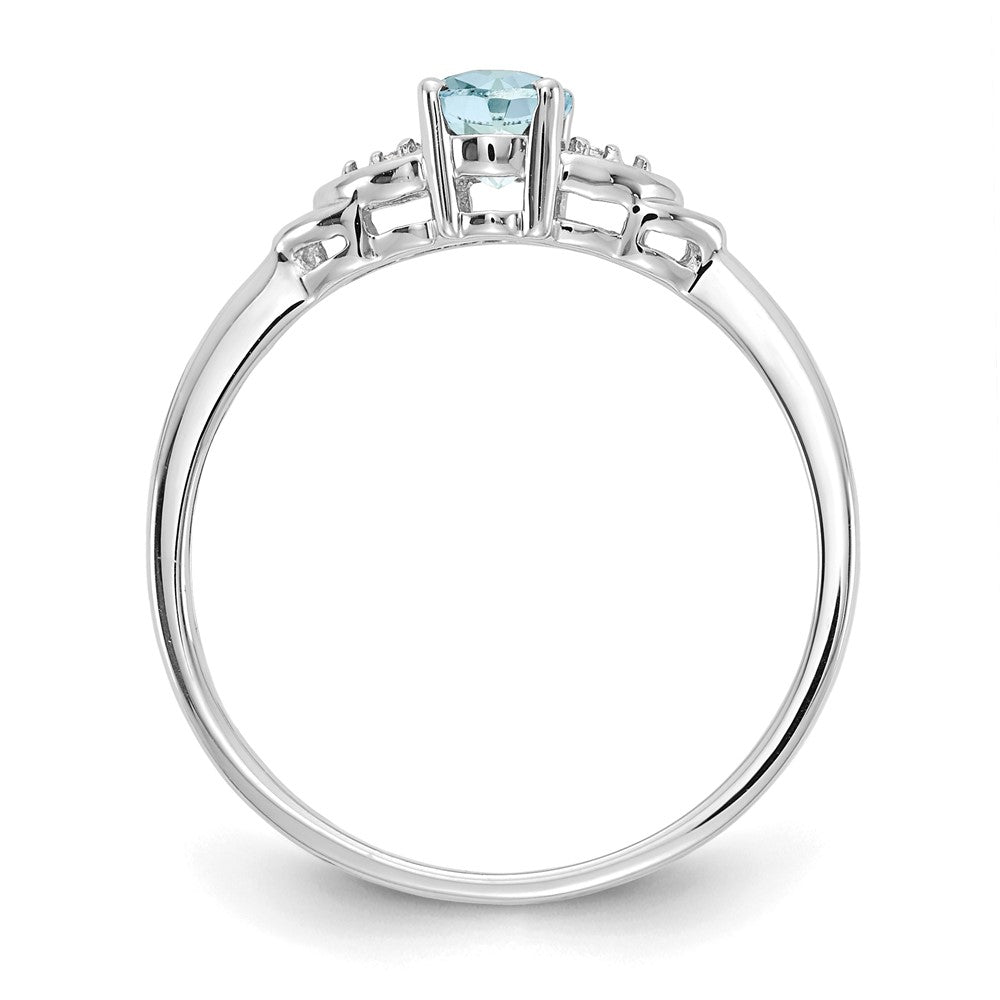 14k White Gold 6x4 Oval March/Aquamarine and Diamond Ring
