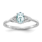 14k White Gold 6x4 Oval March/Aquamarine and Diamond Ring