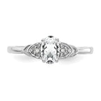 14k White Gold 6x4 Oval April/White Topaz and Diamond Ring