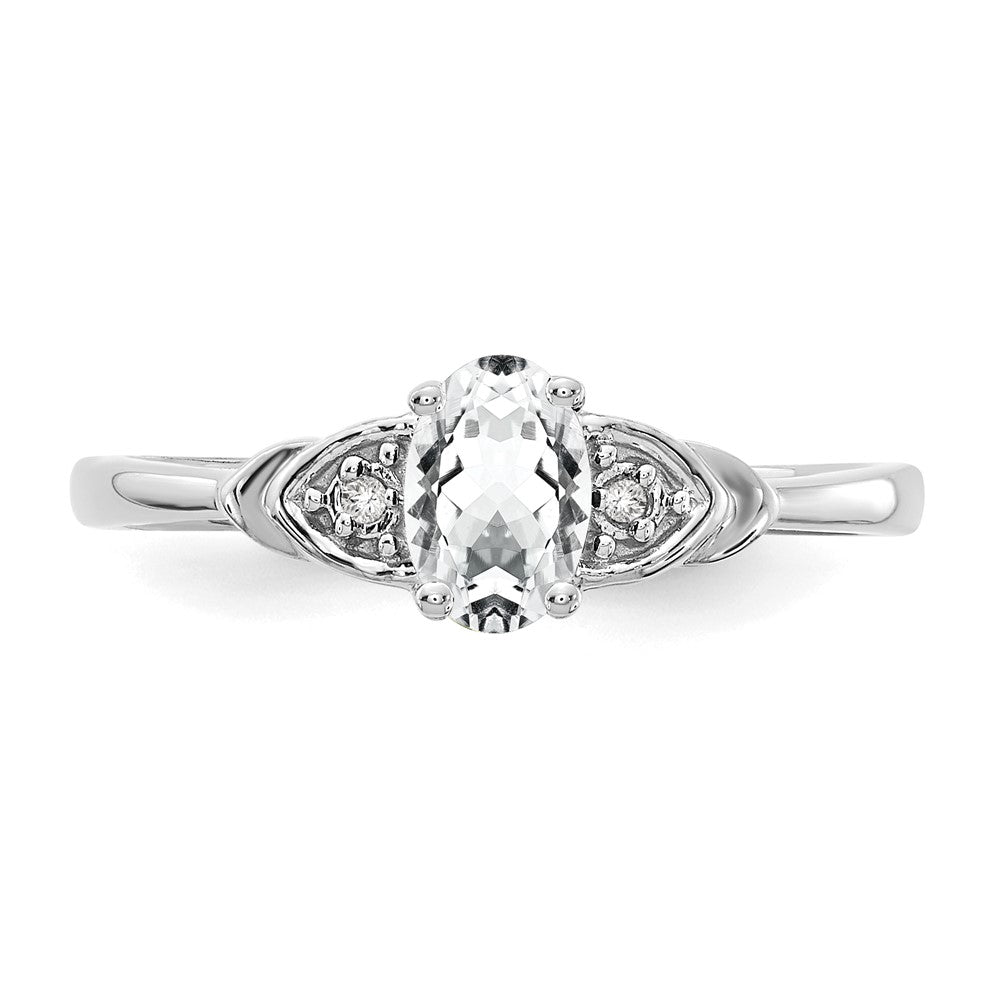 14k White Gold 6x4 Oval April/White Topaz and Diamond Ring