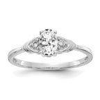 14k White Gold 6x4 Oval April/White Topaz and Diamond Ring