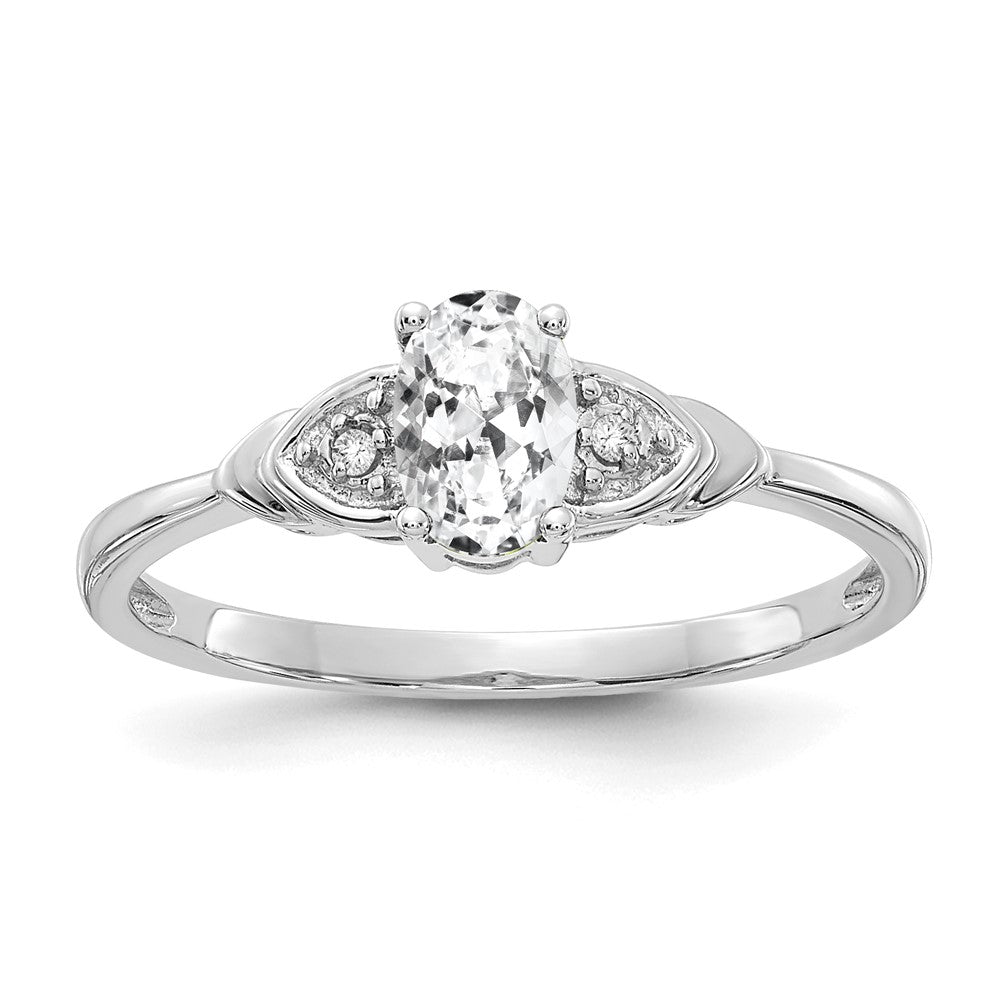 14k White Gold 6x4 Oval April/White Topaz and Diamond Ring