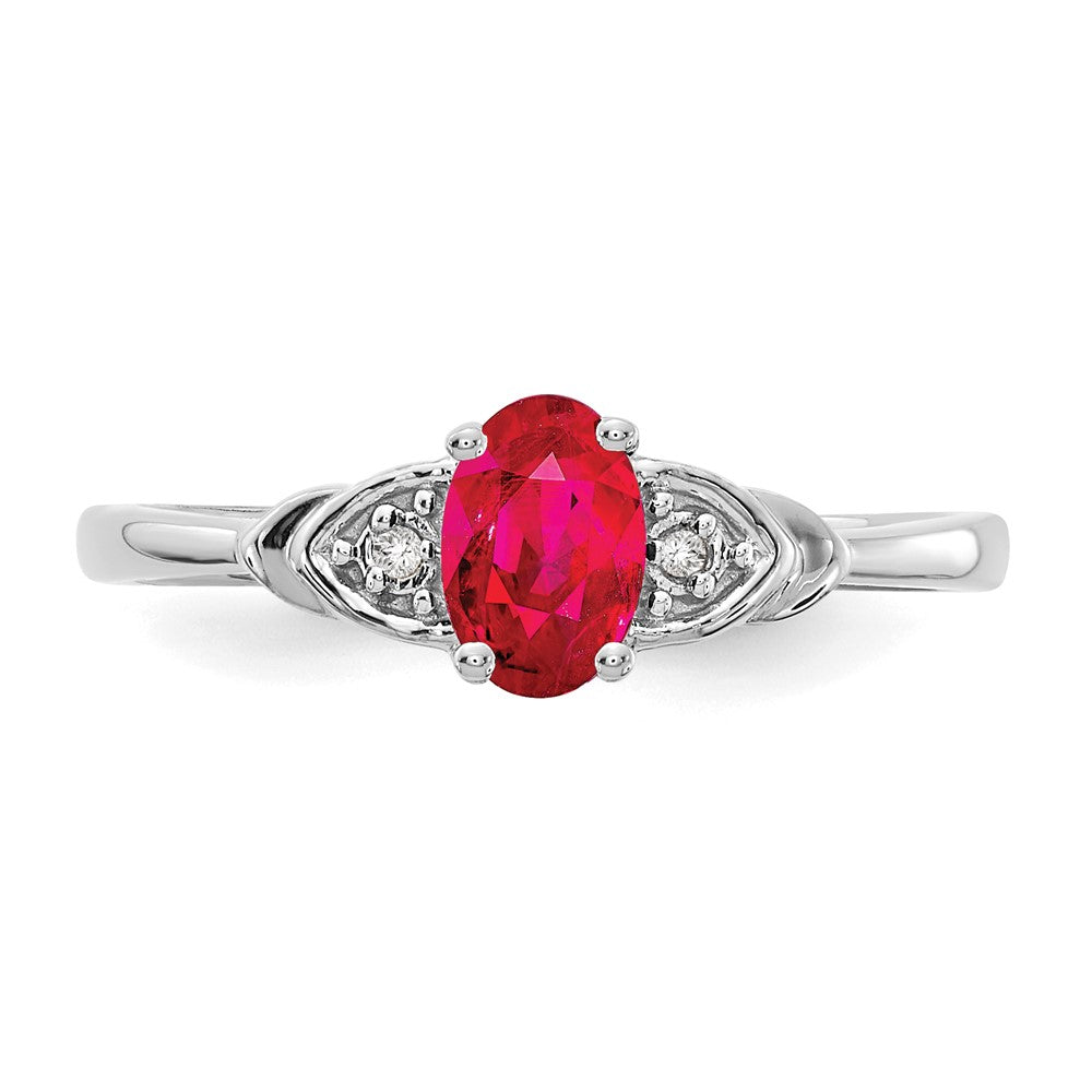 14k White Gold 6x4 Oval July/Ruby and Diamond Ring