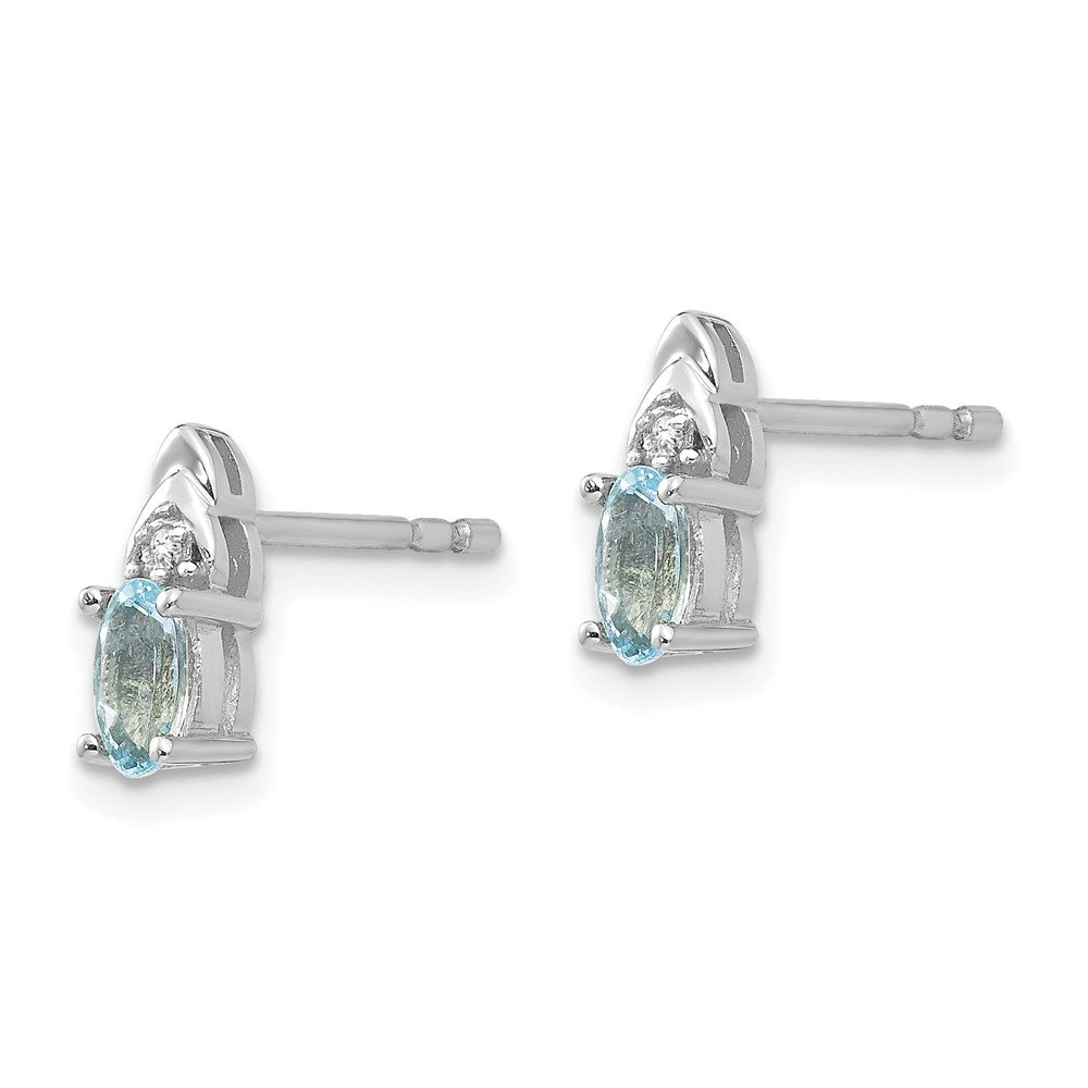 14k White Gold 5x3 Oval March/Aquamarine and Diamond Post Earrings