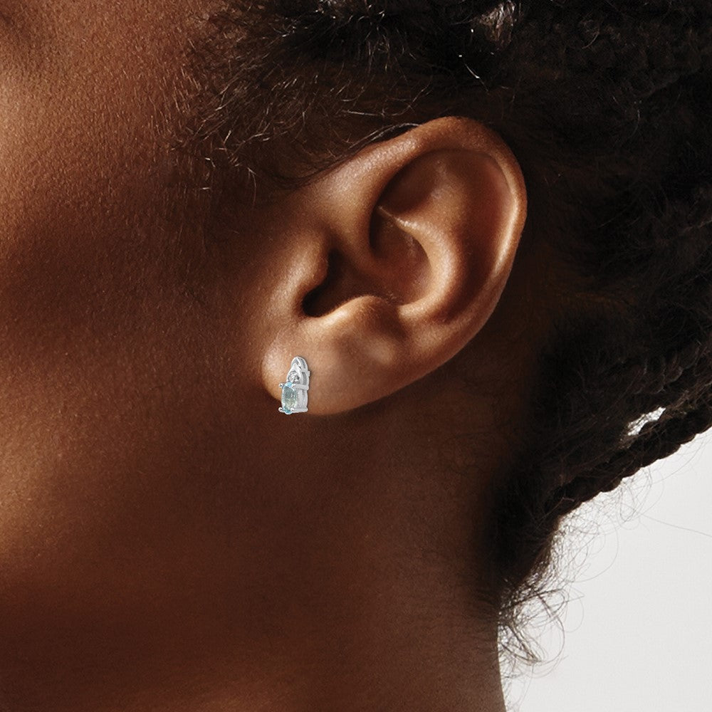 14k White Gold 5x3 Oval March/Aquamarine and Diamond Post Earrings