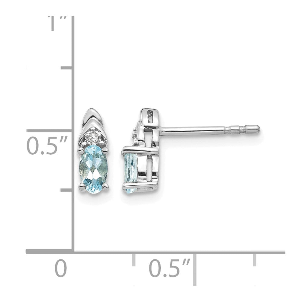 14k White Gold 5x3 Oval March/Aquamarine and Diamond Post Earrings