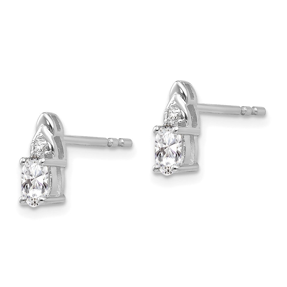 14k White Gold 5x3 Oval April/White Topaz and Diamond Post Earrings