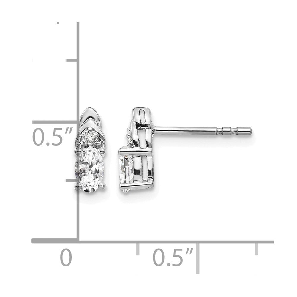 14k White Gold 5x3 Oval April/White Topaz and Diamond Post Earrings
