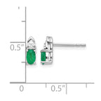 14k White Gold 5x3 Oval May/Emerald and Diamond Post Earrings