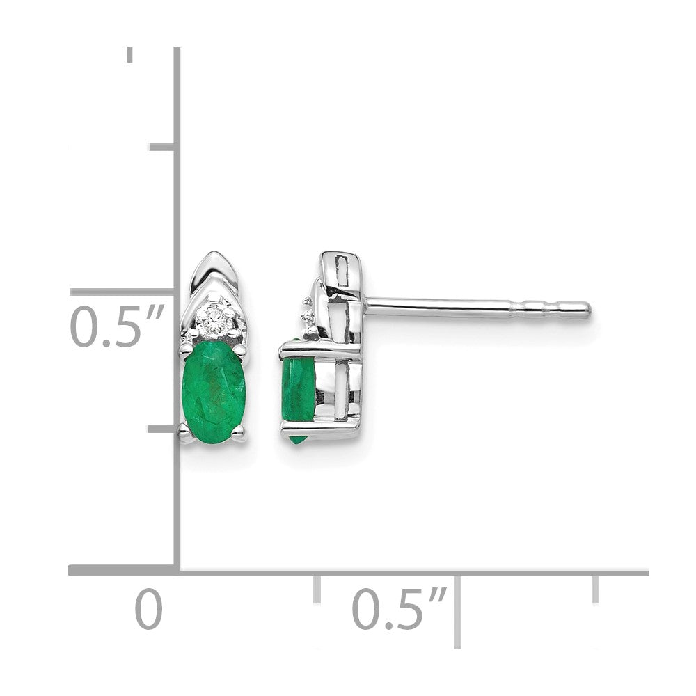 14k White Gold 5x3 Oval May/Emerald and Diamond Post Earrings