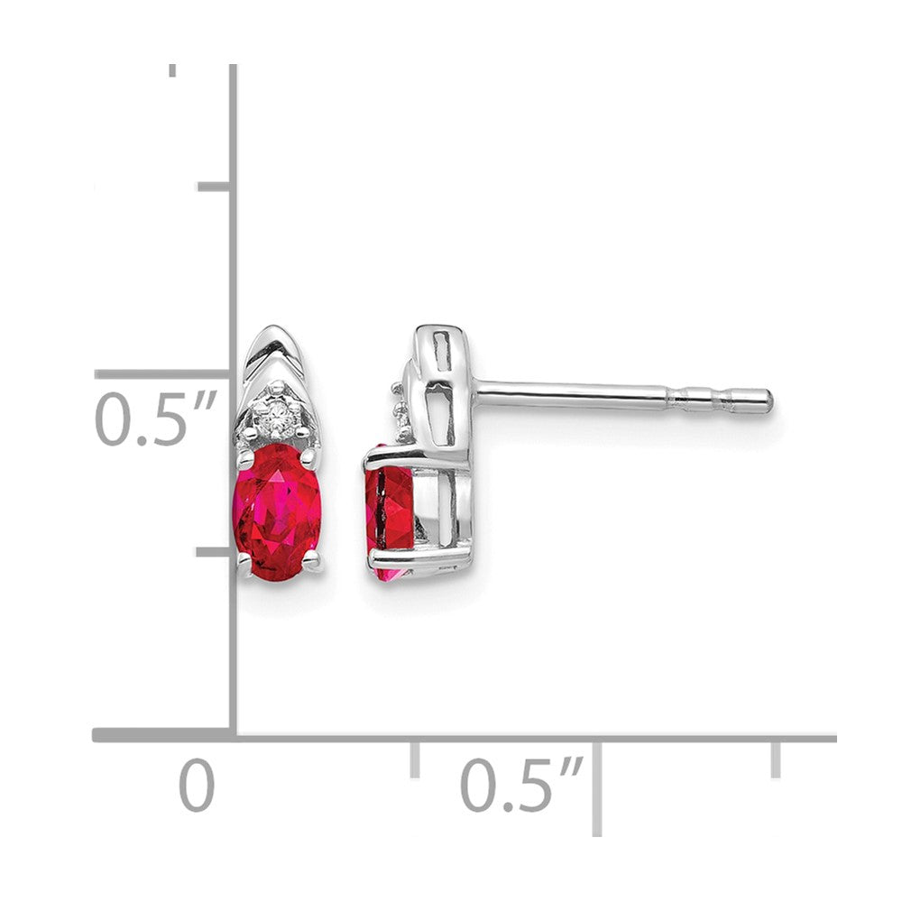 14k White Gold 5x3 Oval July/Ruby and Diamond Post Earrings
