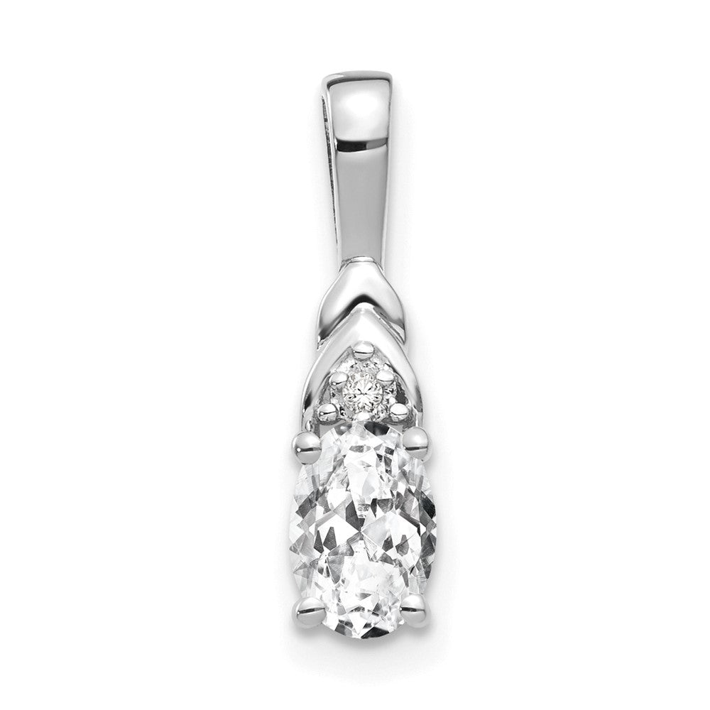 14k White Gold 6x4 Oval April/White Topaz and Diamond Pendant